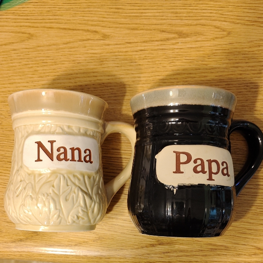 Cracker Barrel Nana & Papa Ceramic Mug Set - Cream and Black